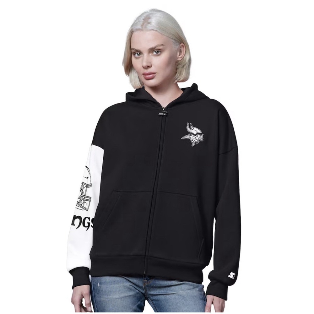 Starter Black Minnesota Vikings 4th Down Full-Zip Hoodie Women's Small NWT NFL